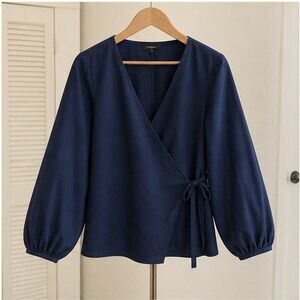 Navy Puff Sleeve Top